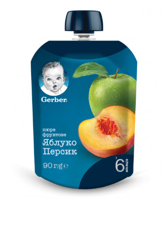 Пюре яблуко і персик, 90 г Gerber (131224237)