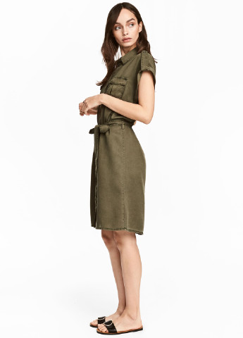 Оливкова (хакі) кежуал плаття, сукня сорочка H&M однотонна
