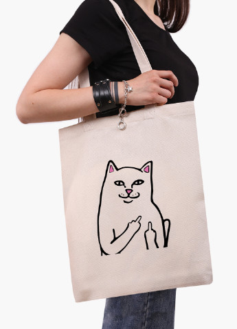 Эко сумка шоппер белая мем Белый Кот с пальцем (meme Cat Middle finger) (9227-2851-WT-1) Еко сумка шоппер біла 41*35 см MobiPrint (221682910)
