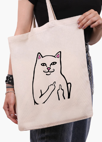 Еко сумка шоппер біла мем Білий Кіт з пальцем (meme Cat Middle finger) (9227-2851-WT-1) Еко сумка шоппер біла 41*35 см MobiPrint (221682910)