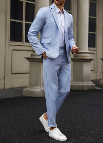 Блакитний демісезонний костюм (піджак, штани) брючний SHEIN
