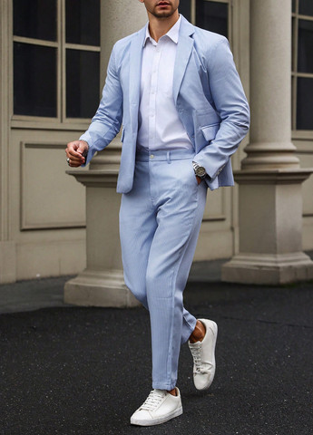 Блакитний демісезонний костюм (піджак, штани) брючний SHEIN