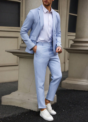 Блакитний демісезонний костюм (піджак, штани) брючний SHEIN