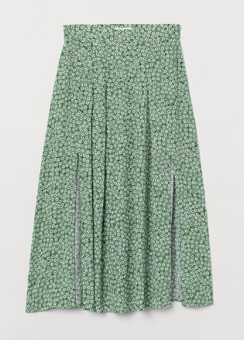 Зеленая кэжуал цветочной расцветки юбка H&M клешированная