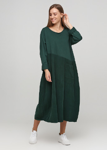 Темно-зеленое кэжуал платье а-силуэт Made in Italy однотонное