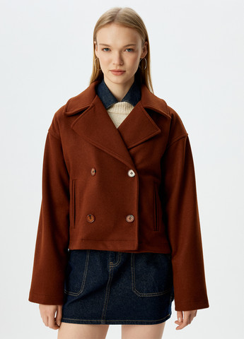 Светло-коричневое Кэжуал полупальто двубортное KOTON однотонное