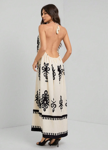 Айвори кэжуал платье с открытой спиной SHEIN с цветочным принтом