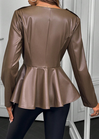 Кофейный женский жакет SHEIN однотонный - демисезонный