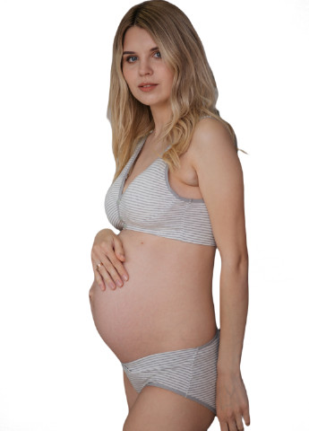 Сірий демісезонний 8089898 комплект білизни топ для годування + труси сіра полоска HN