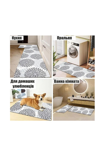 Набір 2 килимки для ванної та кухні Суперпоглинаючі 50х80 см + 50х120 Сірі Квіти Aquarius Діатомітовий (317399626)