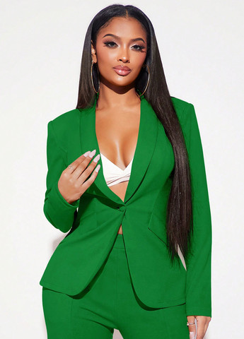 Зеленый женский жакет SHEIN однотонный - демисезонный