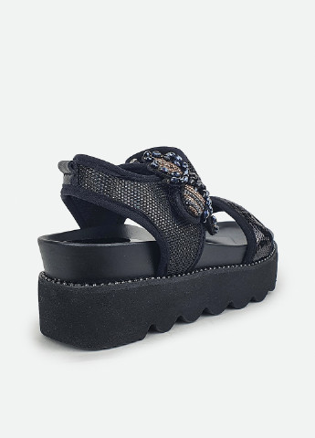 Жіночі сандалі текстильні на середньої платформі чорні 38 Fashion (229461531)