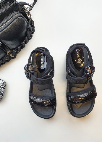 Жіночі сандалі текстильні на середньої платформі чорні 38 Fashion (229461531)
