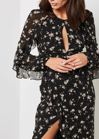 Черное кэжуал платье Bardot с цветочным принтом