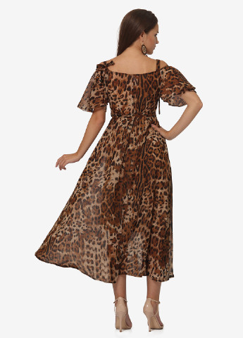 Коричнева кежуал сукня, сукня з відкритими плечима Lila Kass леопардовий