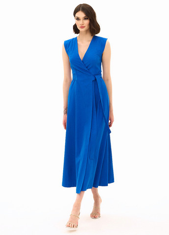 Темно-блакитна кежуал сукня кльош, на запах BGL однотонна
