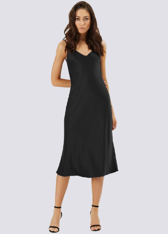 Черное кэжуал платье комбинация с открытой спиной, черное платье-комбинация, с открытой спиной Egostyle однотонное