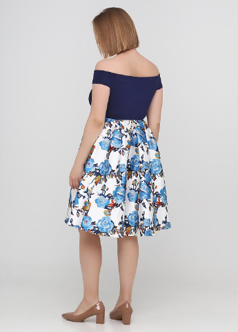 Темно-синя коктейльна плаття, сукня дзвін Vero Moda з квітковим принтом