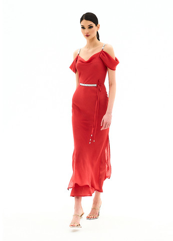 Красное кэжуал платье с открытыми плечами BGL однотонное