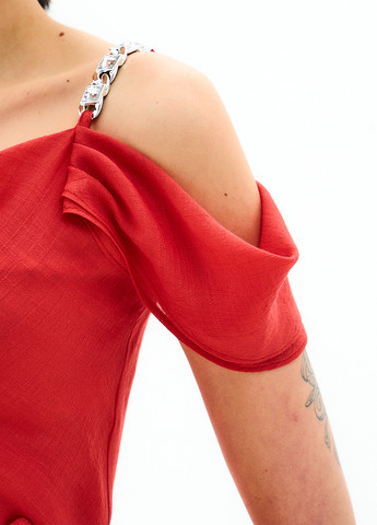 Червона кежуал сукня з відкритими плечима BGL однотонна