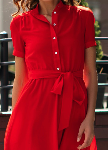 Красное кэжуал платье шифоновое с коротким рукавом красного цвета SL.IRA