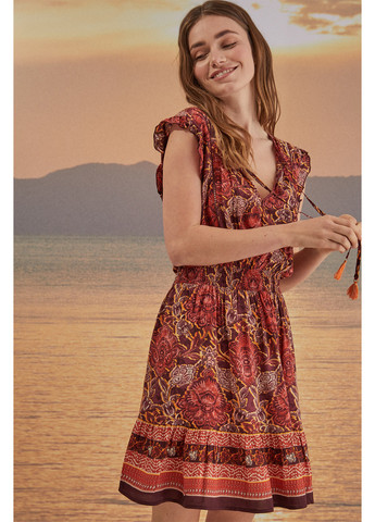 Коричневое пляжное платье клеш Women'secret с цветочным принтом
