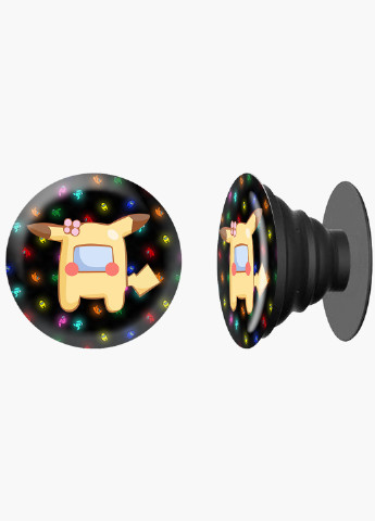 Попсокет (Popsockets) тримач для смартфону Амонг Ас Покемон Пікачу (Among Us Pokemon Pikachu) (8754-2419) Чорний MobiPrint (216836474)