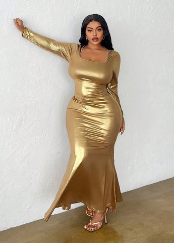 Золотий вечірня сукня силуетна SHEIN однотонна