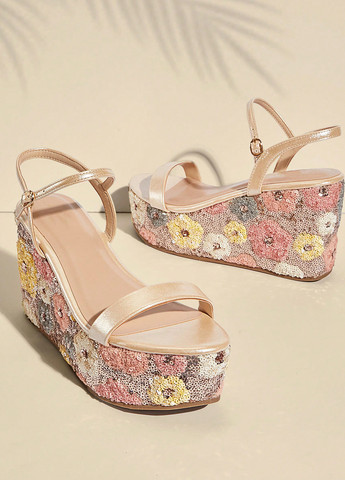 Золотые босоножки SHEIN с ремешком с пайетками