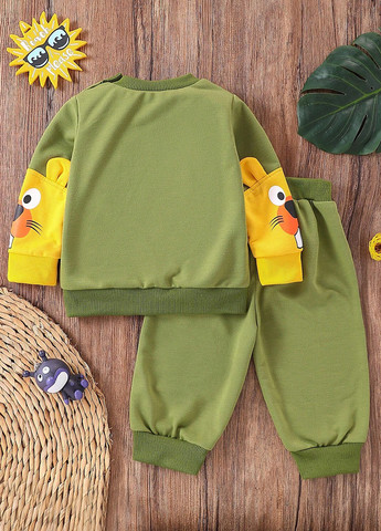 Оливковый (хаки) демисезонный костюм (свитшот, брюки) брючный SHEIN