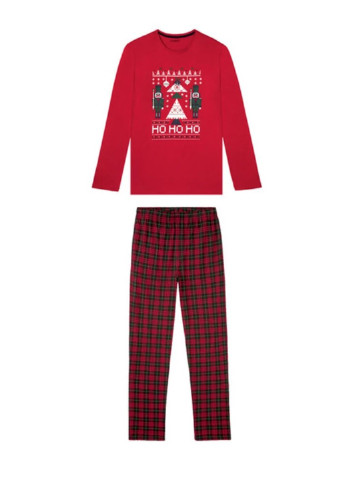 Пижама (лонгслив, брюки) Livergy лонгслив + брюки новогодняя красная домашняя трикотаж, хлопок