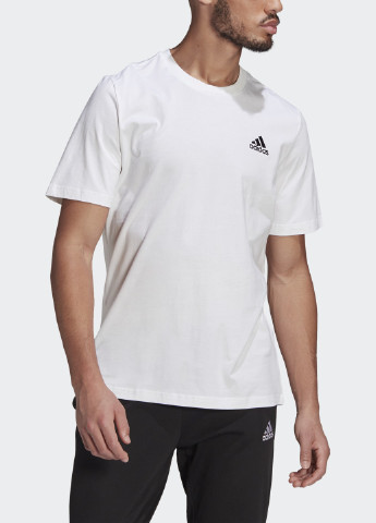 Біла футболка essentials embroidered small logo adidas