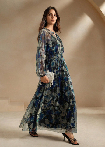 Комбинированное вечернее, кэжуал платье SHEIN с абстрактным узором