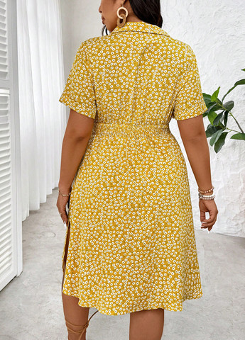 Жовтий кежуал сукня сукня-сорочка SHEIN з квітковим принтом