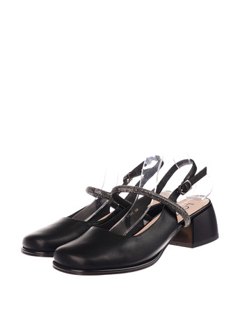 Черные женские кэжуал туфли со стразами на среднем каблуке украинские - фото