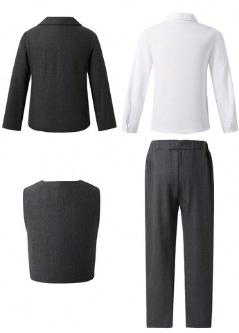 Темно-серый демисезонный костюм (пиджак, жилет, рубашка, брюки) брючный, с рубашкой SHEIN