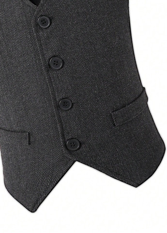 Темно-серый демисезонный костюм (пиджак, жилет, рубашка, брюки) брючный, с рубашкой SHEIN