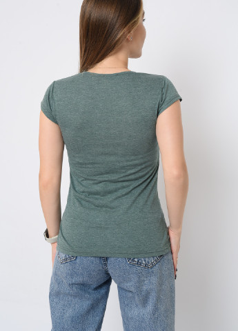 Темно-зелена літня футболка жіноча темно - зелена з малюнком Let's Shop