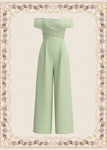 Комбинезон SHEIN комбинезон-брюки однотонный светло-зелёный кэжуал полиэстер