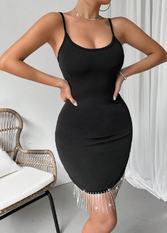 Черное кэжуал, коктейльное платье платье-комбинация SHEIN однотонное