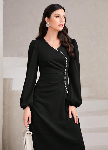 Чорна кежуал сукня кльош SHEIN однотонна