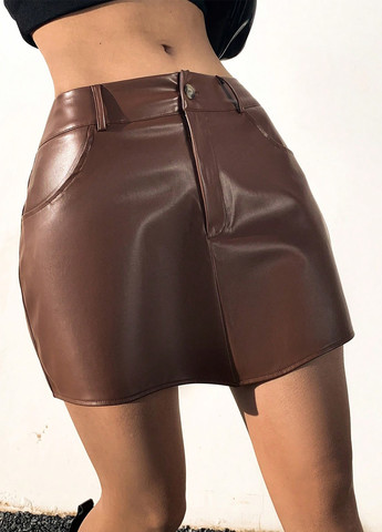 Коричневая кэжуал однотонная юбка SHEIN