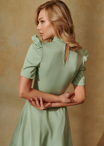Мятное кэжуал атласное платье ментолового оттенка Gepur однотонное