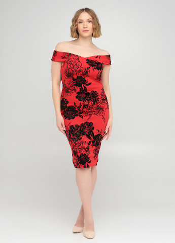 Червона коктейльна сукня з відкритими плечима, футляр Quiz з квітковим принтом
