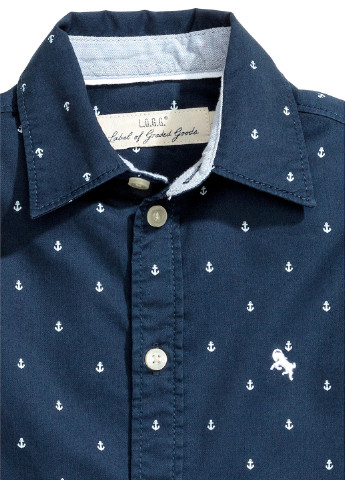 Синяя кэжуал рубашка в горошек H&M с длинным рукавом