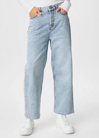 Светло-голубые демисезонные укороченные, прямые джинсы C&A