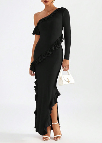 Чорна кежуал сукня з пишною спідницею SHEIN однотонна