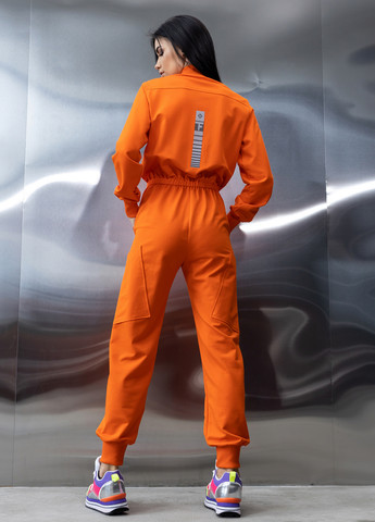 Бавовняний комбінезон з поясом та блискавкою TOTALFIT комбінезон-брюки однотонний помаранчевий кежуал, спортивний двунитка, бавовна
