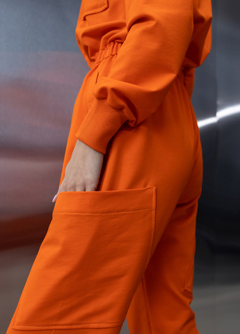 Бавовняний комбінезон з поясом та блискавкою TOTALFIT комбінезон-брюки однотонний помаранчевий кежуал, спортивний двунитка, бавовна