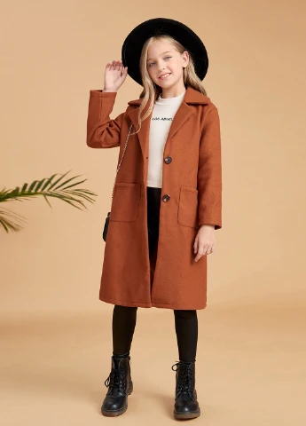 Терракотовое зимнее Пальто однобортное SHEIN